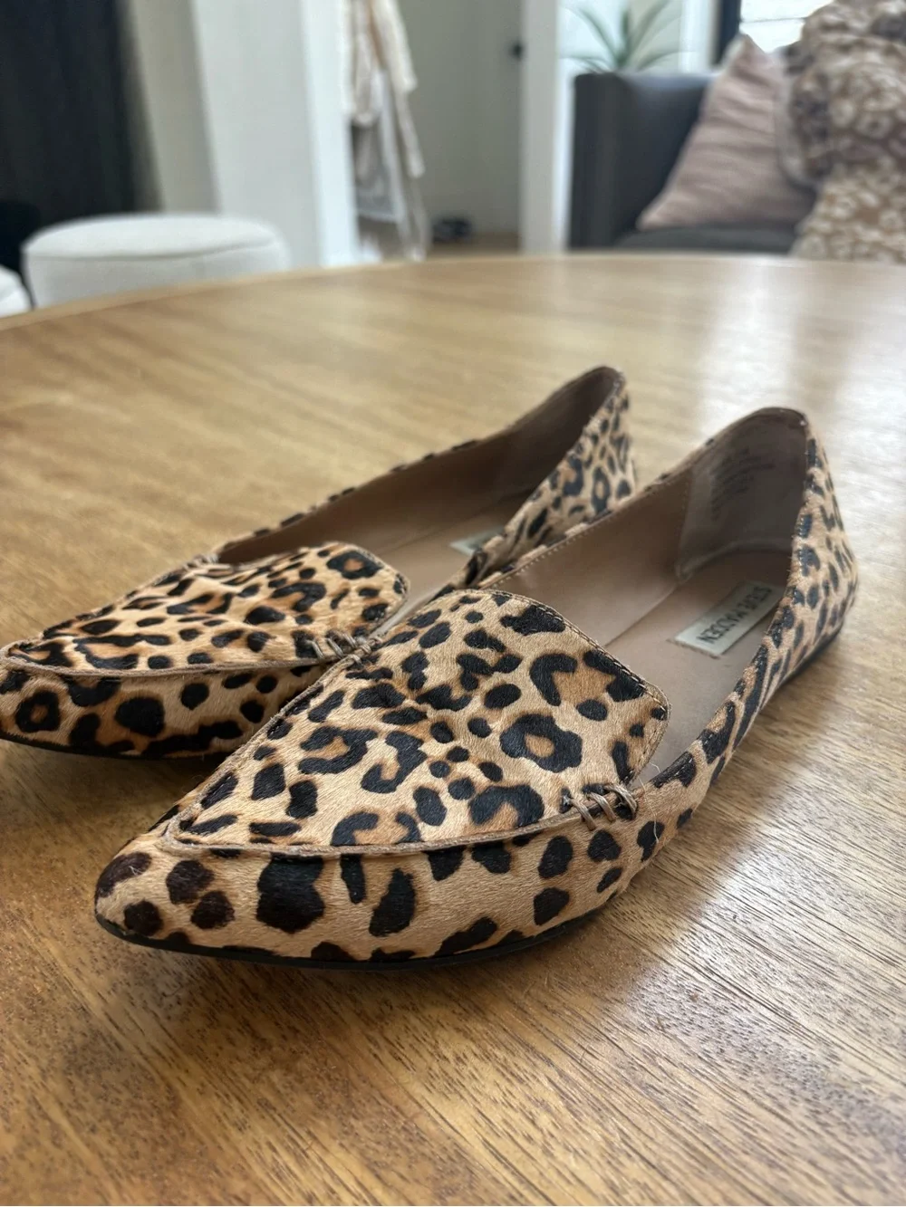 Steve Madden Leopard-Print Pointed Toe Loafers in Tan and Black